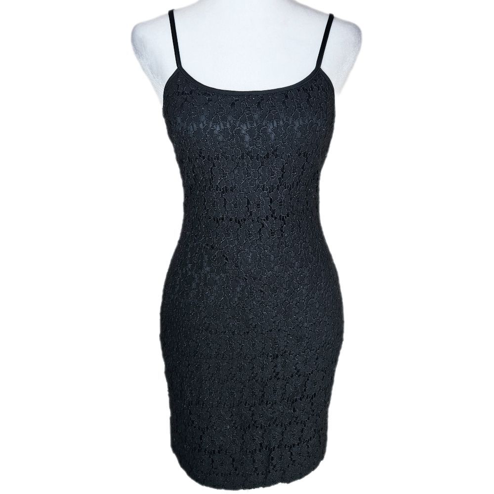 Vintage 90s Mini Slip Dress Lace Overlay Women's XS LBD Spaghetti Strap Y2K Club